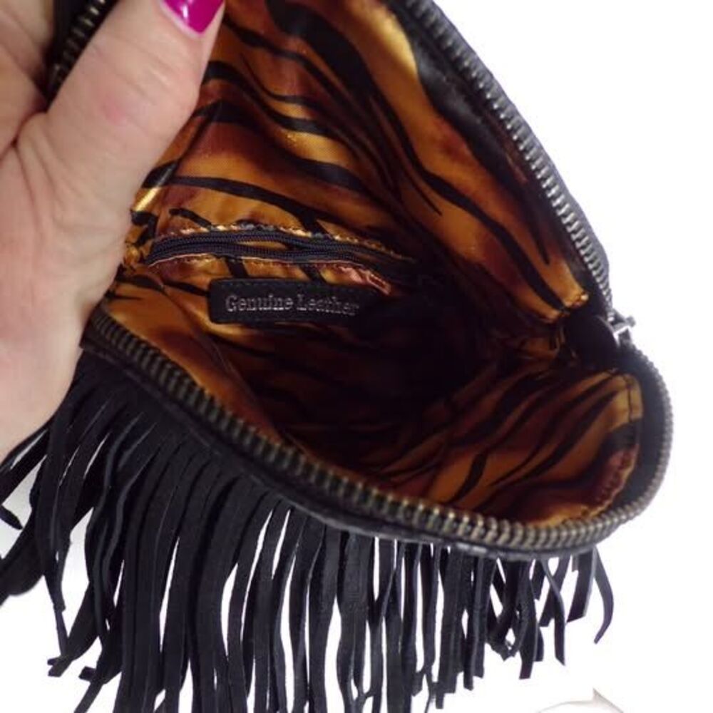 Harley-Davidson Black Leather Fringe Crossbody Purse - Picture 4 of 6